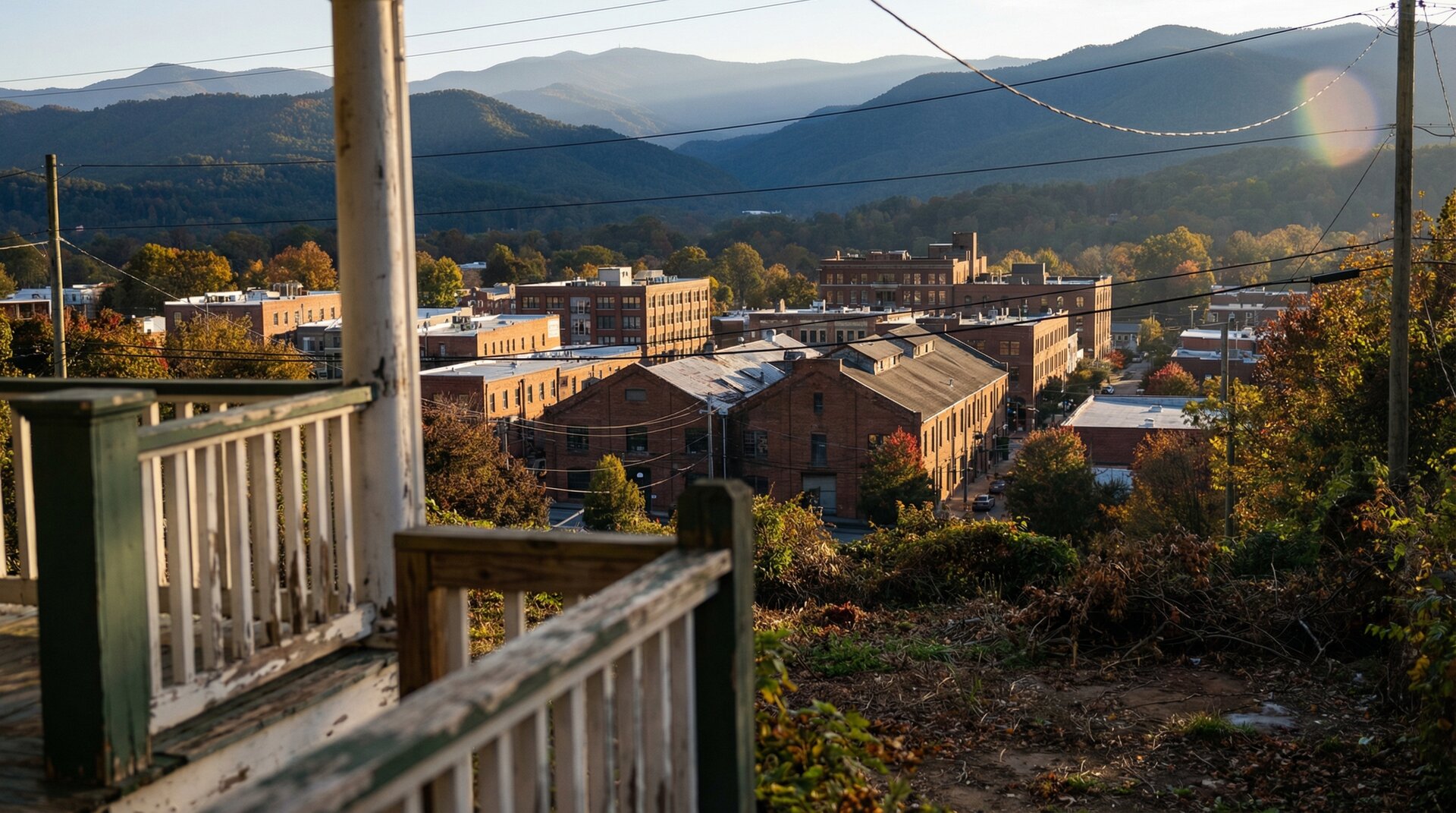 Asheville and the Blue Ridge Mountains viewed from a residential hillside